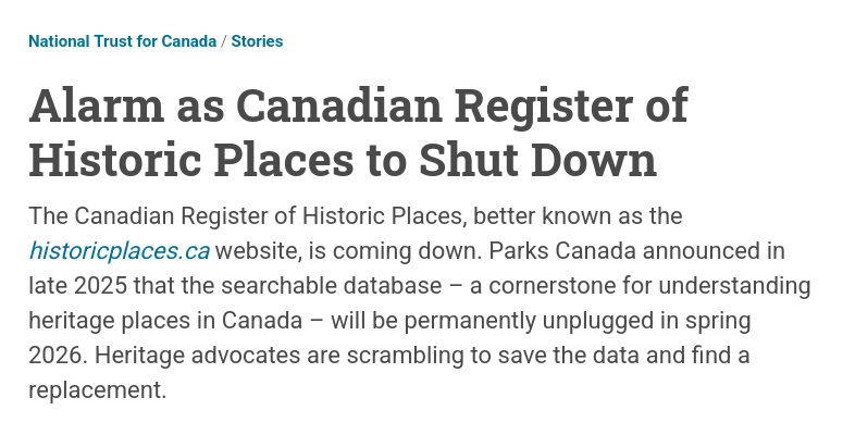 Alarm as Canadian Register of Historic Places to Shut Down - National Trust for Canada